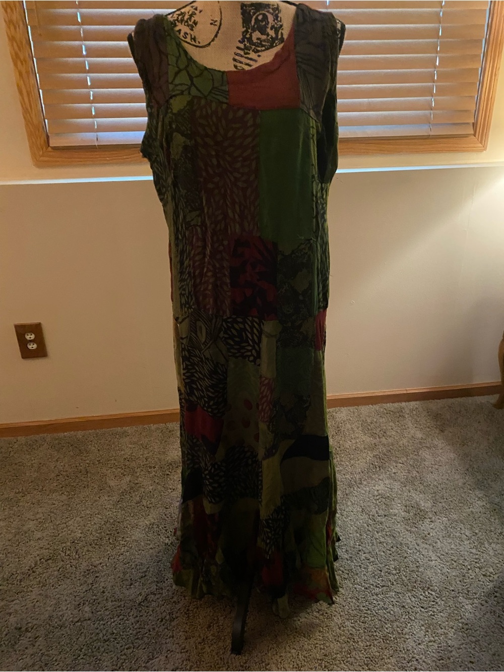 Source Unknown Patchwork Maxi Dress in Green & Burgundy